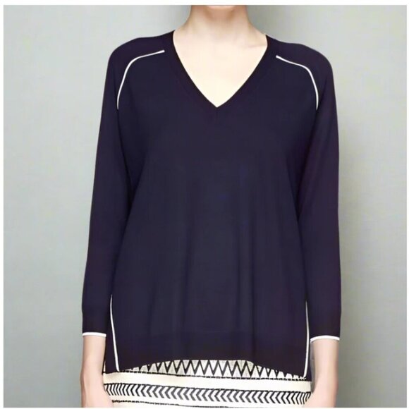 J. Crew Sweaters - J Crew Merino Wool Sweater Womens Large Blue V Neck Lightweight Relaxed Fit